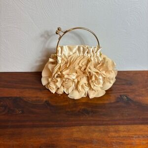 Elegant Clasp Flower Clutch Evening Bag Champagne Gold Chain